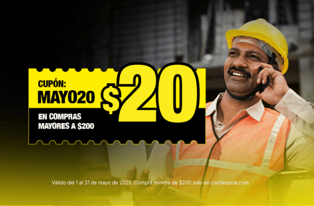 Cupón de $20.00 valido del 1 al 31 de mayo 2025.