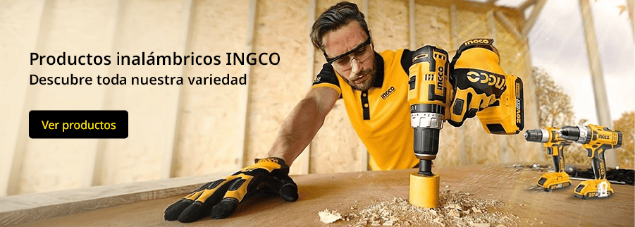Trabajador utilizando un taladro inalámbrico INGCO en una construcción.